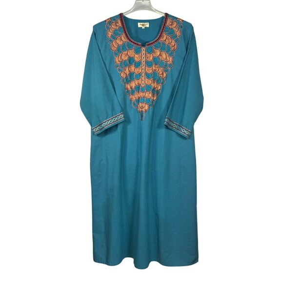 Teal Embroidered XL Kaftan Dress With Gold Red by Christian Intimate Collection - Picture 1 of 8